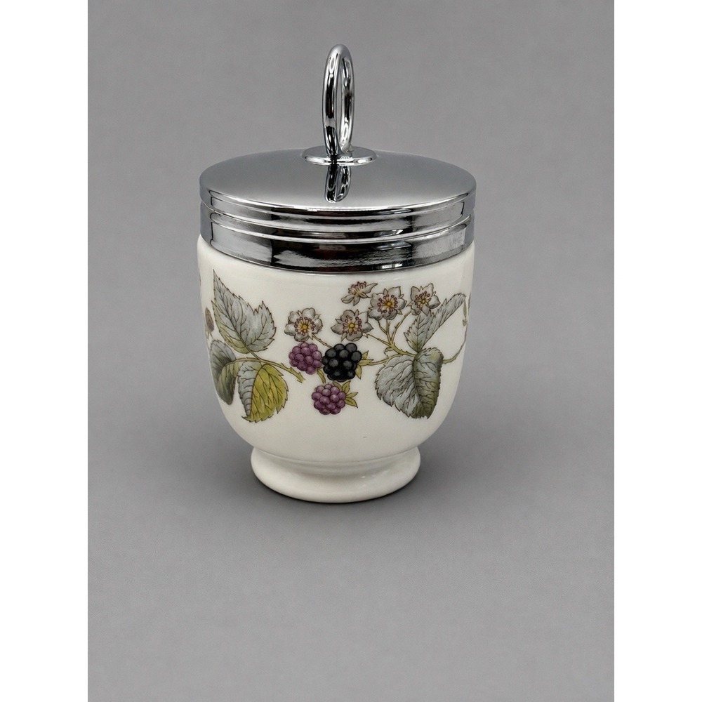 Vintage Royal Worcester Egg Coddler Blackberry Floral Chrome Lid w/original Box.